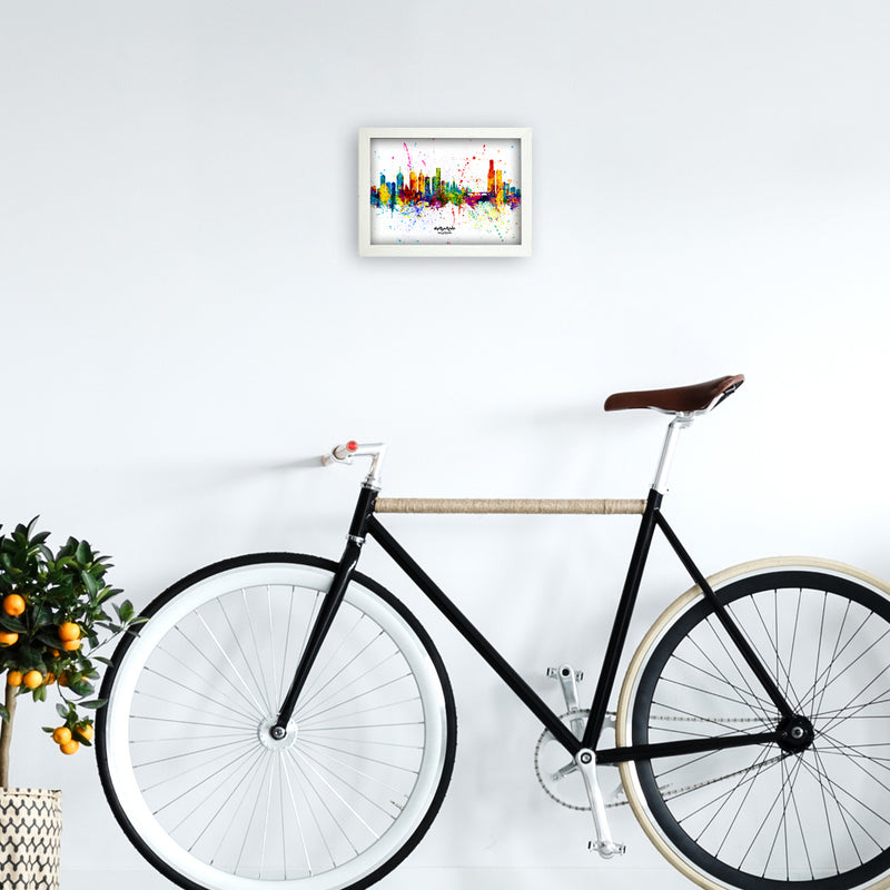 Melbourne Australia Skyline Splash Art Print by Michael Tompsett A4 Oak Frame