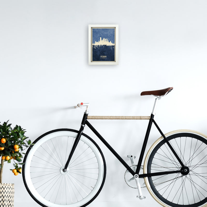 Pittsburgh Pennsylvania Skyline Portrait Navy Art Print by Michael Tompsett A4 Oak Frame