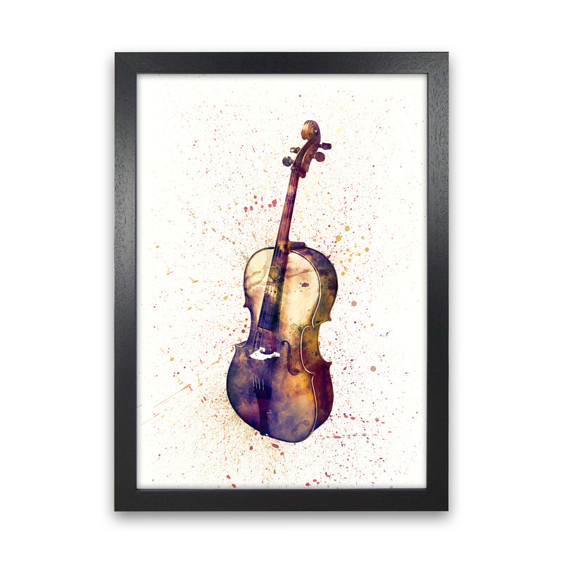Cello Watercolour Music Art Print by Michael Tompsett Black Grain