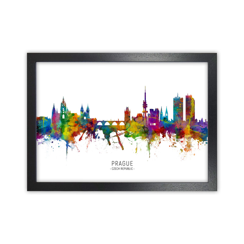 Prague Czech Republic Skyline Art Print by Michael Tompsett Black Grain