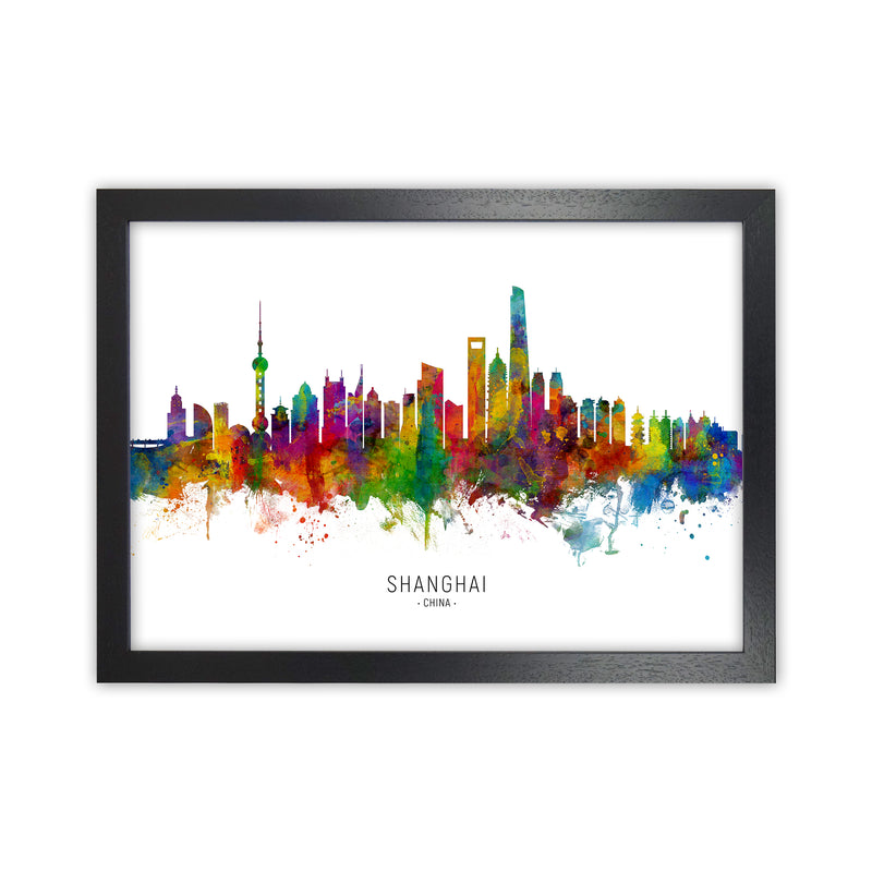 Shanghai China Skyline Art Print by Michael Tompsett Black Grain