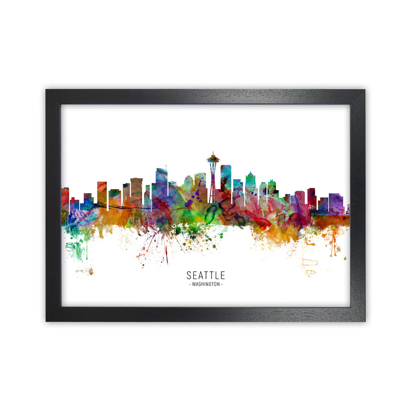 Seattle Washington Skyline Art Print by Michael Tompsett Black Grain