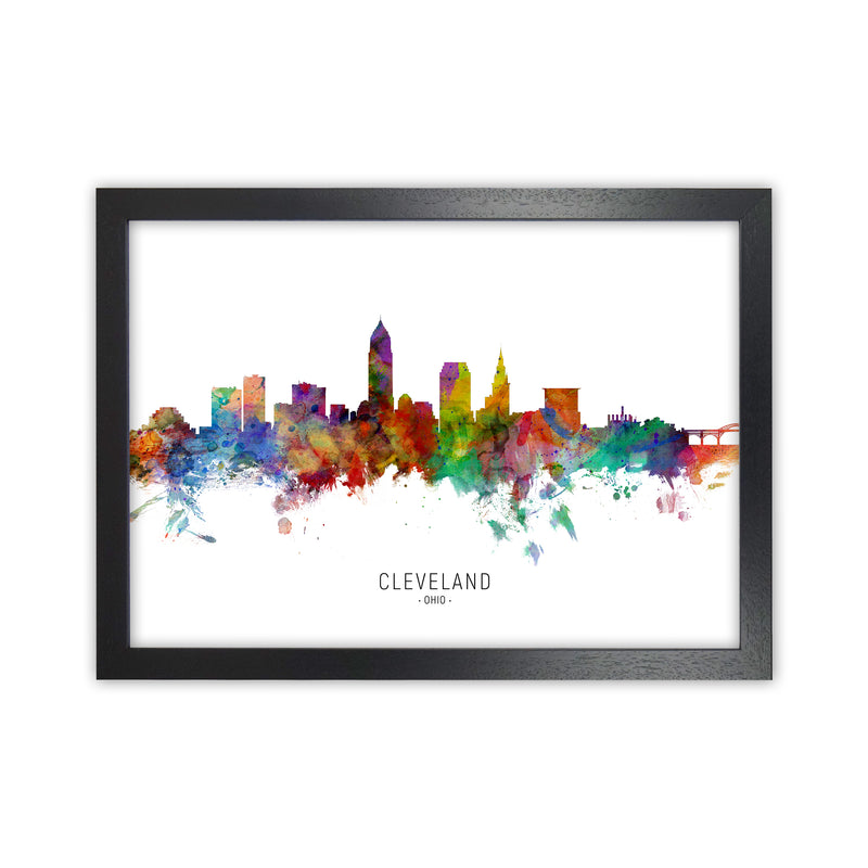 Cleveland Ohio Skyline Art Print by Michael Tompsett Black Grain