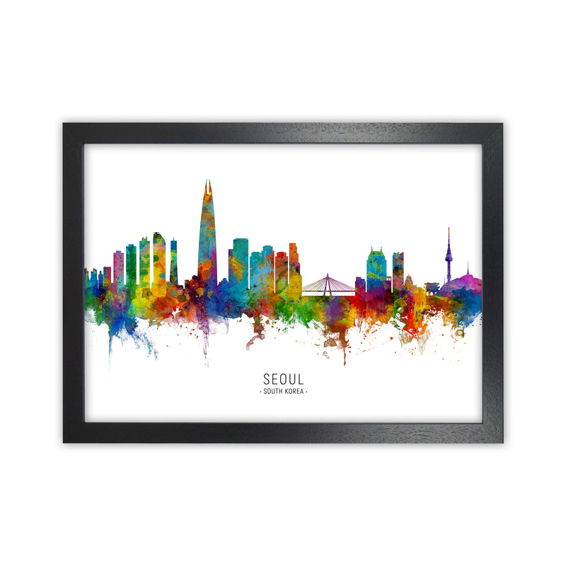 Seoul South Korea Skyline Art Print by Michael Tompsett Black Grain