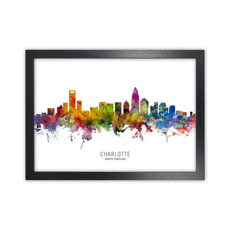 Charlotte North Carolina Skyline Print by Michael Tompsett Black Grain