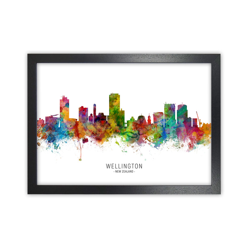 Wellington New Zealand Skyline Art Print by Michael Tompsett Black Grain