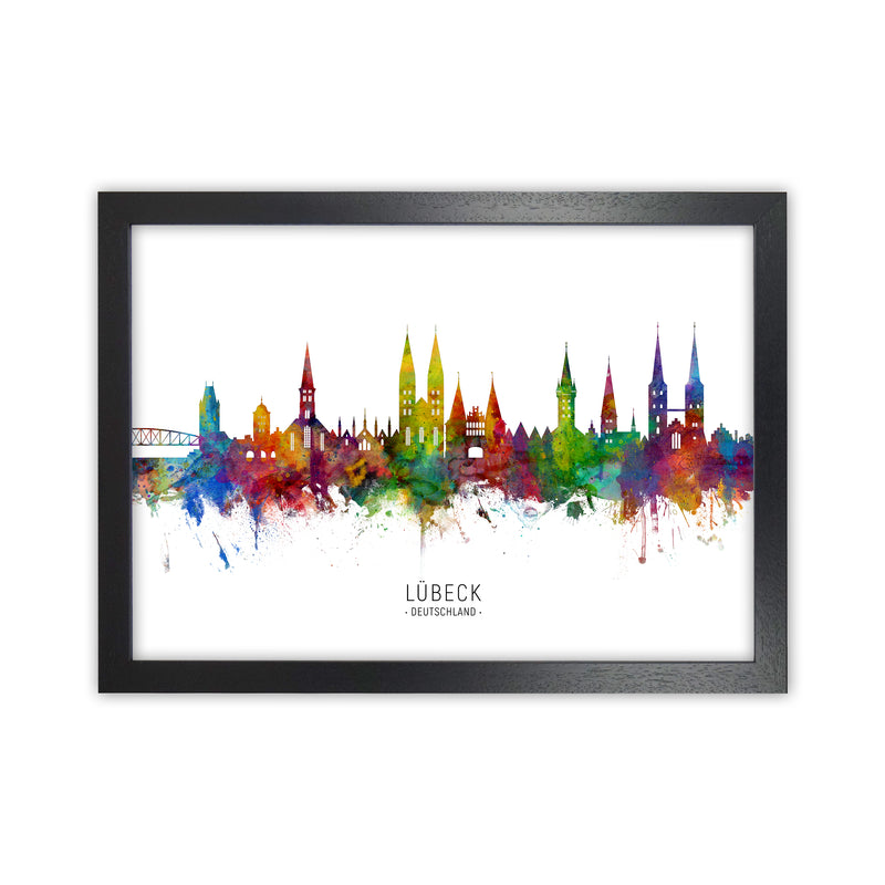 Lubeck Deutschland Skyline Art Print by Michael Tompsett Black Grain