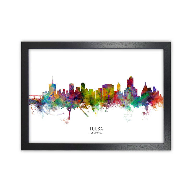 Tulsa Oklahoma Skyline Art Print by Michael Tompsett Black Grain