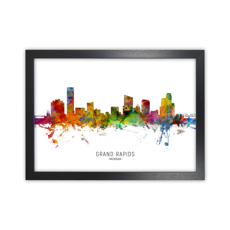 Grand Rapids Michigan Skyline Art Print by Michael Tompsett Black Grain