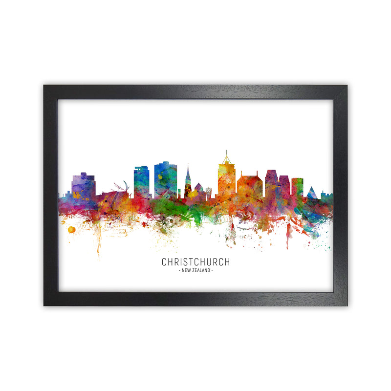 Christchurch New Zealand Skyline Print by Michael Tompsett Black Grain