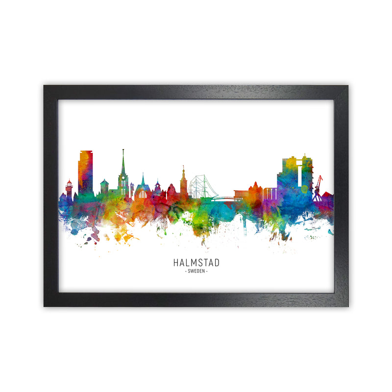 Halmstad Sweden Skyline Art Print by Michael Tompsett Black Grain