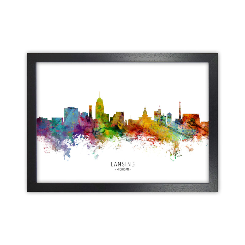 Lansing Michigan Skyline Art Print by Michael Tompsett Black Grain