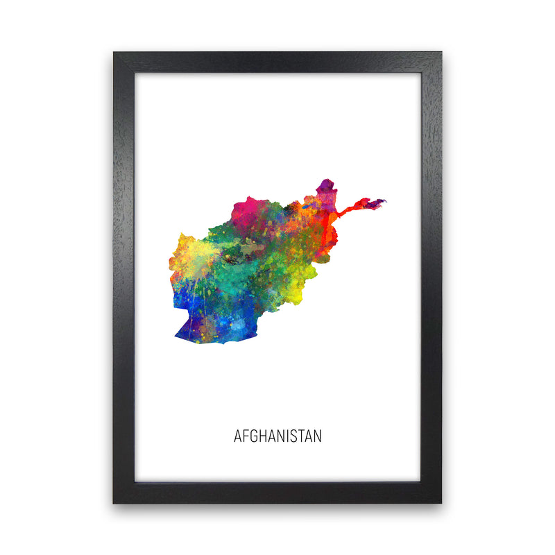 Afghanistan Watercolour Map Art Print by Michael Tompsett Black Grain