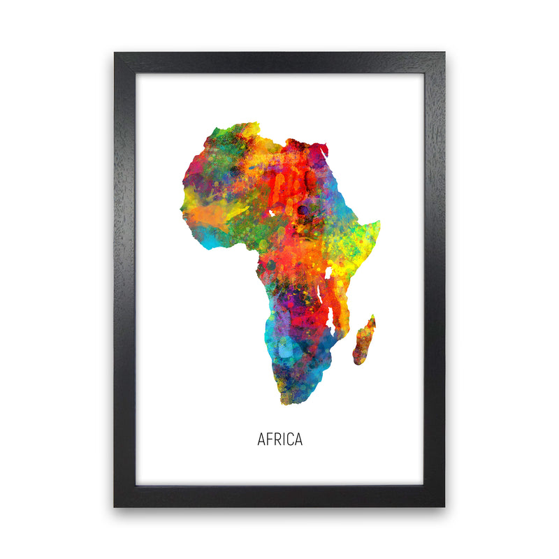 Africa Watercolour Map Art Print by Michael Tompsett Black Grain