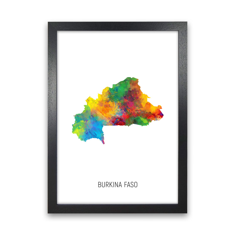 Burkina Faso Watercolour Map Art Print by Michael Tompsett Black Grain