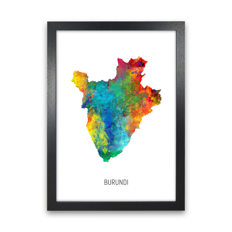 Burundi Watercolour Map Art Print by Michael Tompsett Black Grain