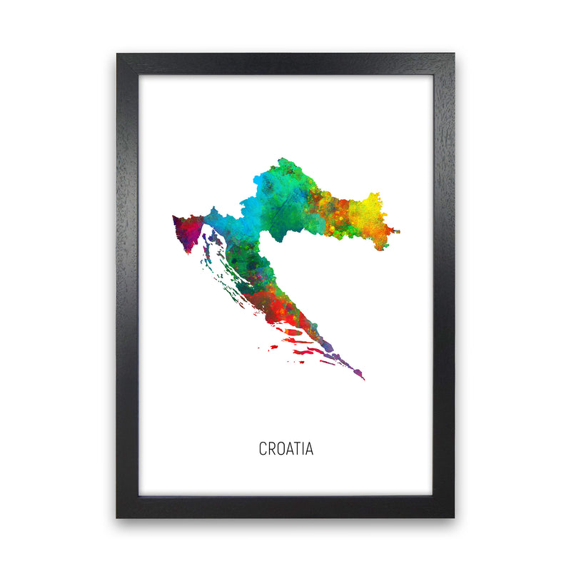 Croatia Watercolour Map Art Print by Michael Tompsett Black Grain