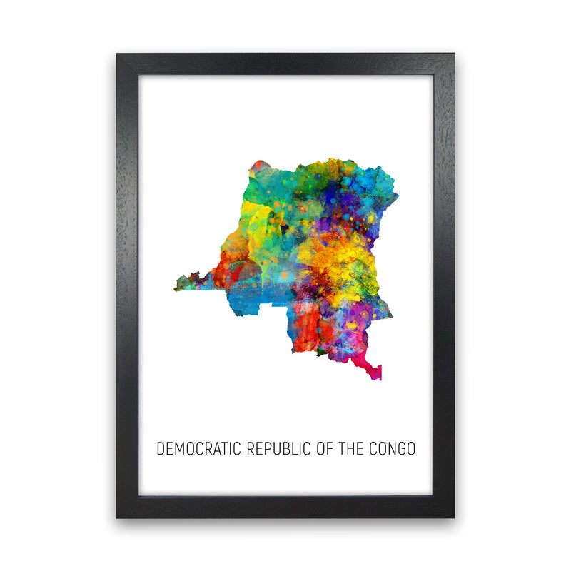 Democratic Republic Of The Congo Watercolour Map  by Michael Tompsett Black Grain