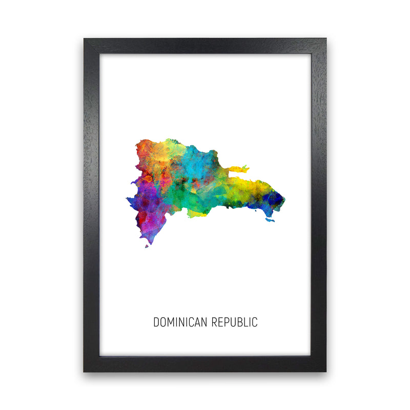 Dominican Republic Watercolour Map Print by Michael Tompsett Black Grain