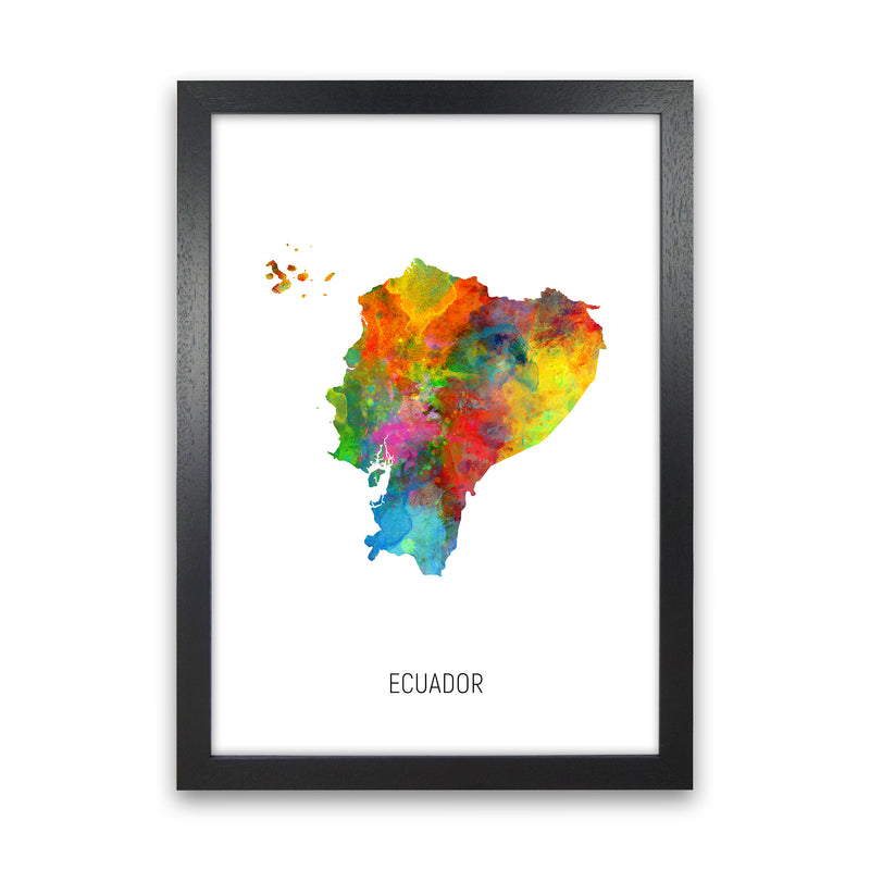 Ecuador Watercolour Map Art Print by Michael Tompsett Black Grain