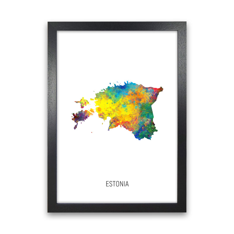 Estonia Watercolour Map Art Print by Michael Tompsett Black Grain