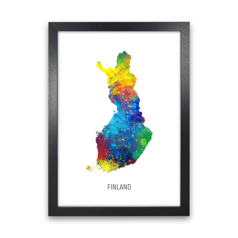 Finland Watercolour Map Art Print by Michael Tompsett Black Grain