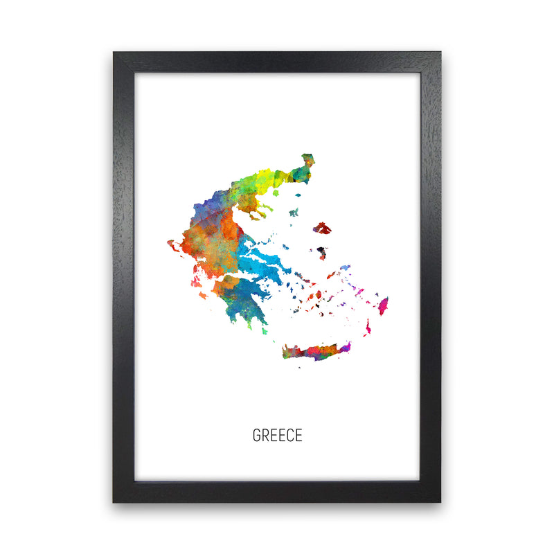 Greece Watercolour Map Art Print by Michael Tompsett Black Grain