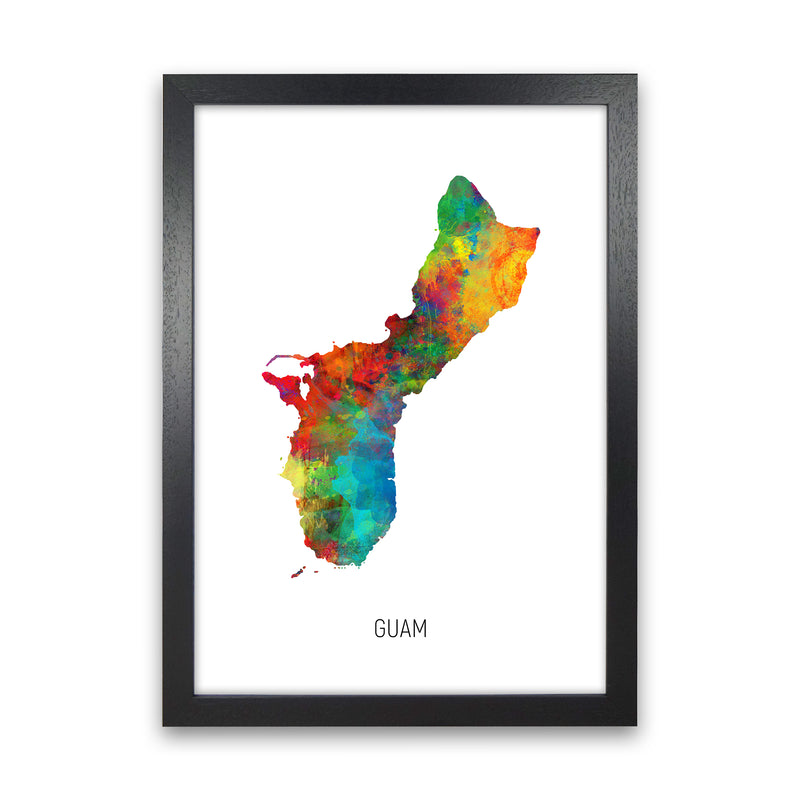 Guam Watercolour Map Art Print by Michael Tompsett Black Grain