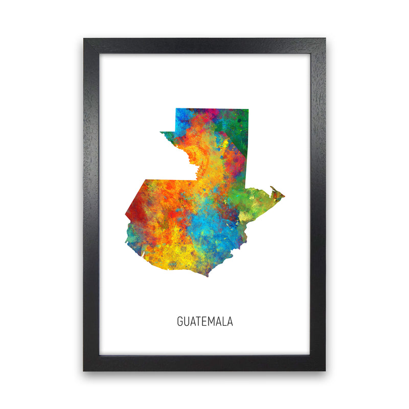 Guatemala Watercolour Map Art Print by Michael Tompsett Black Grain