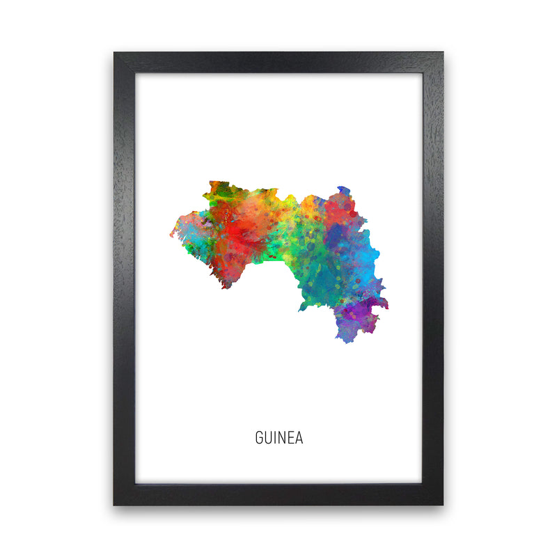 Guinea Watercolour Map Art Print by Michael Tompsett Black Grain