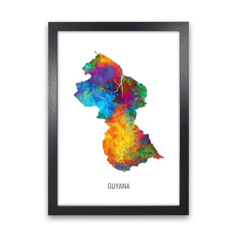 Guyana Watercolour Map Art Print by Michael Tompsett Black Grain