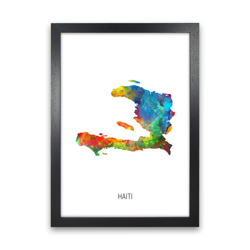 Haiti Watercolour Map Art Print by Michael Tompsett Black Grain