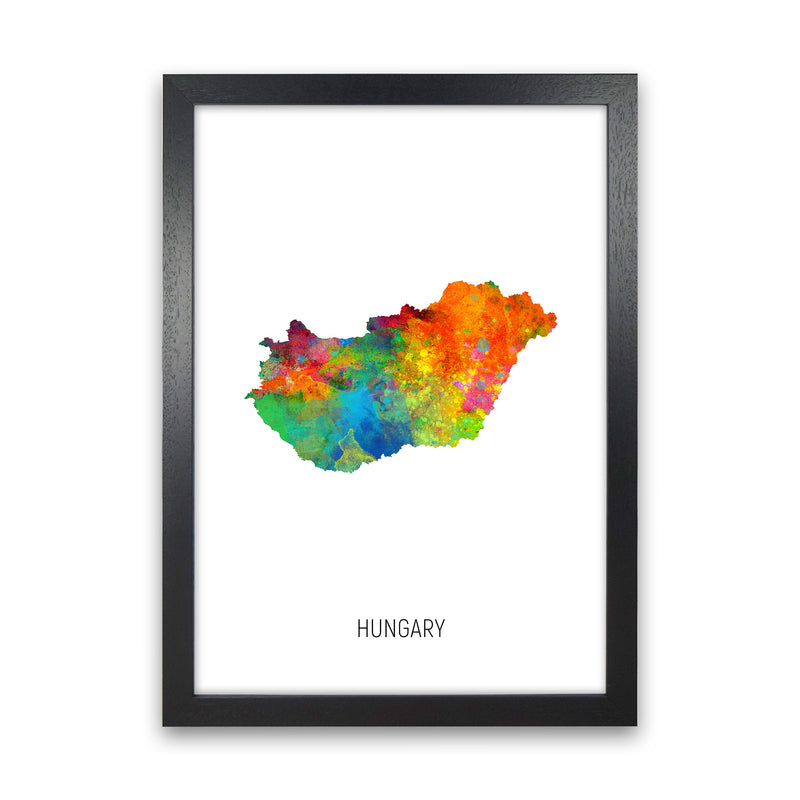 Hungary Watercolour Map Art Print by Michael Tompsett Black Grain