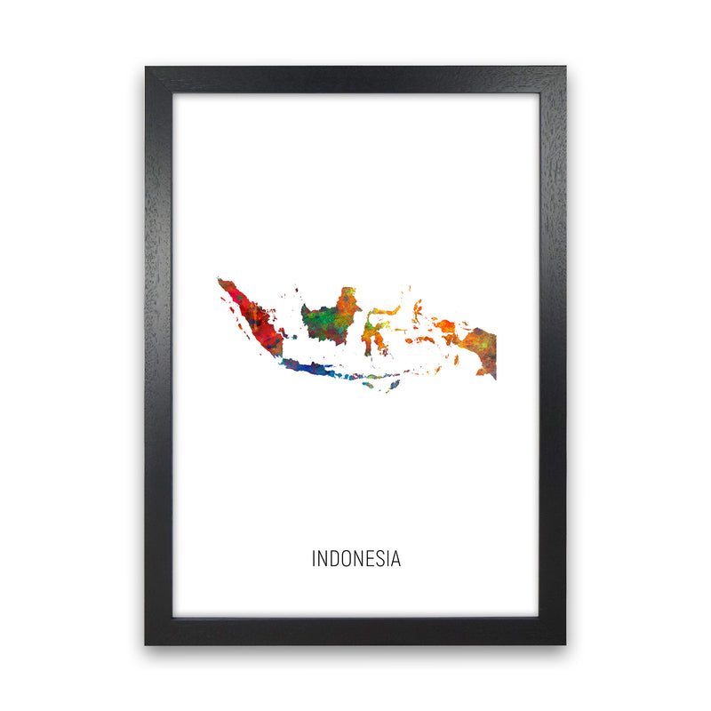 Indonesia Watercolour Map Art Print by Michael Tompsett Black Grain