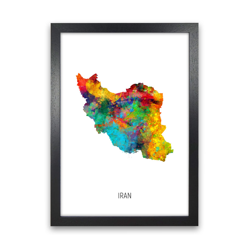 Iran Watercolour Map Art Print by Michael Tompsett Black Grain