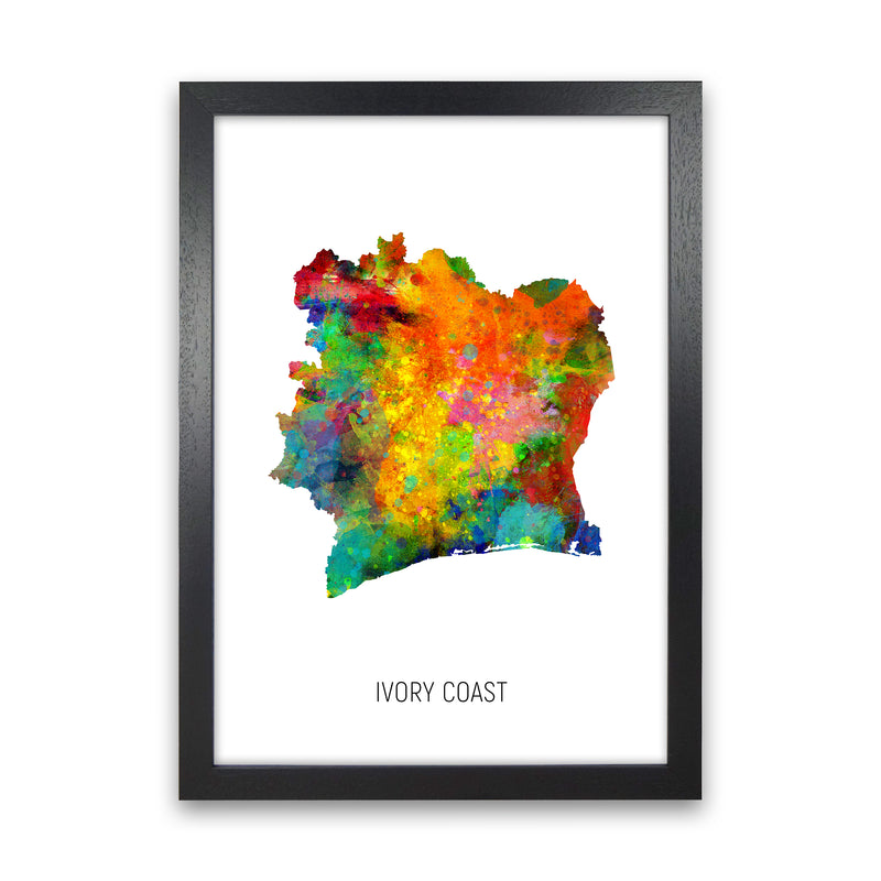 Ivory Coast Watercolour Map Art Print by Michael Tompsett Black Grain