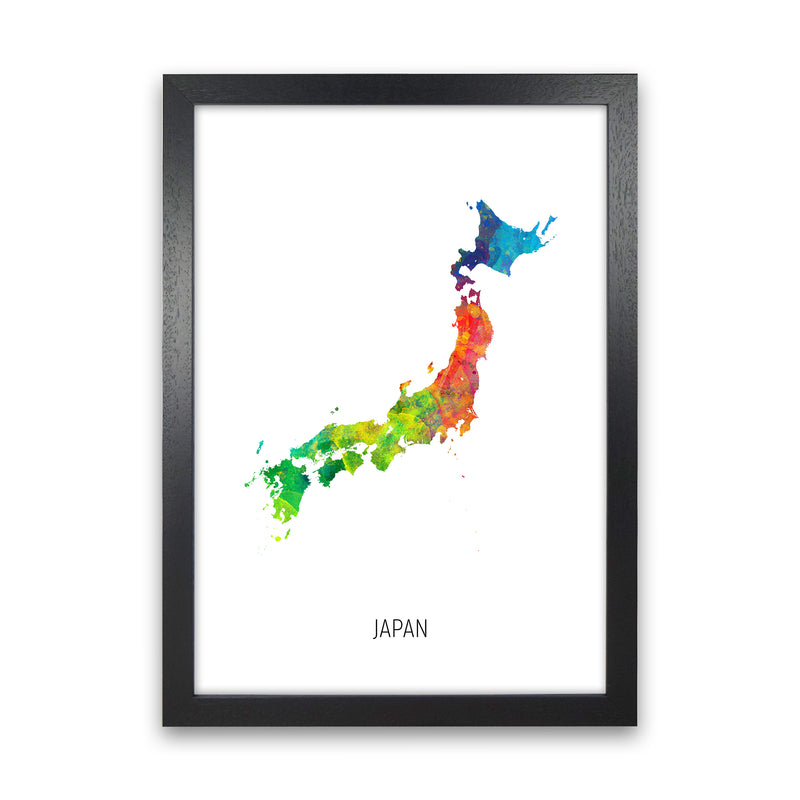 Japan Watercolour Map Art Print by Michael Tompsett Black Grain