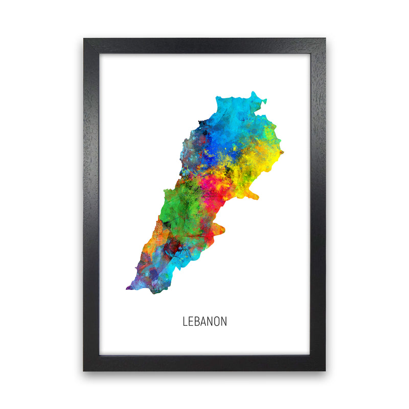 Lebanon Watercolour Map Art Print by Michael Tompsett Black Grain