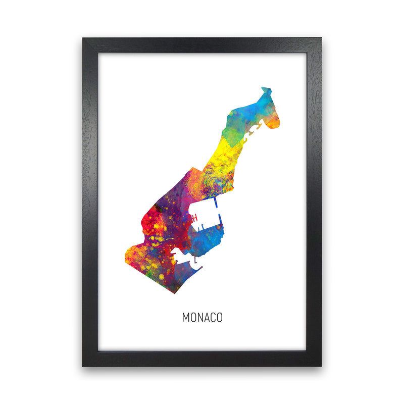 Monaco Watercolour Map Art Print by Michael Tompsett Black Grain