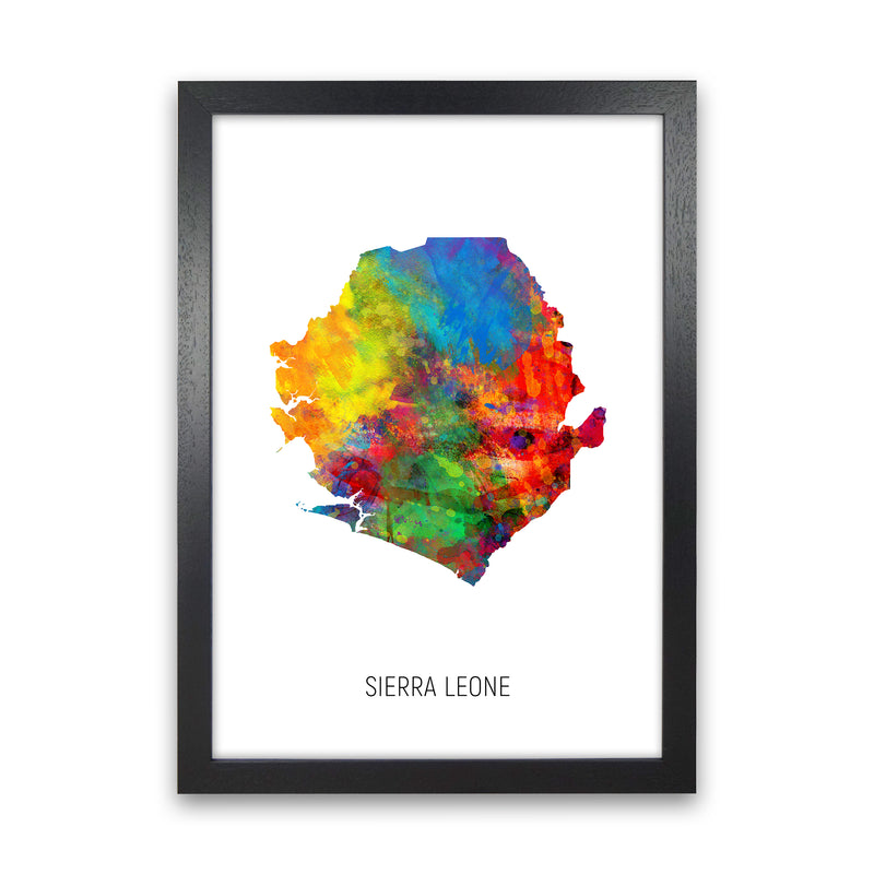 Sierra Leone Watercolour Map Art Print by Michael Tompsett Black Grain