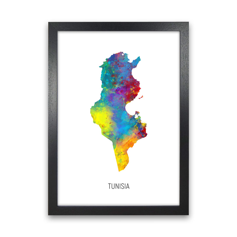 Tunisia Watercolour Map Art Print by Michael Tompsett Black Grain