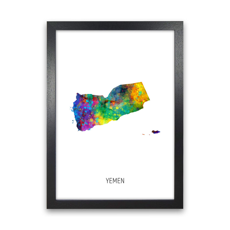 Yemen Watercolour Map Art Print by Michael Tompsett Black Grain