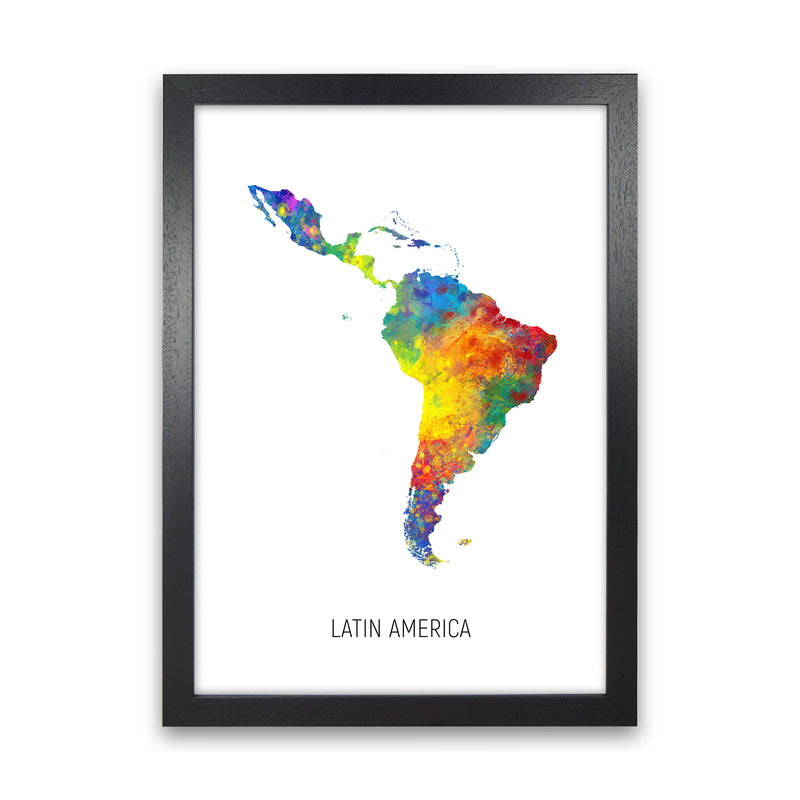 Latin America Watercolour Map Art Print by Michael Tompsett Black Grain