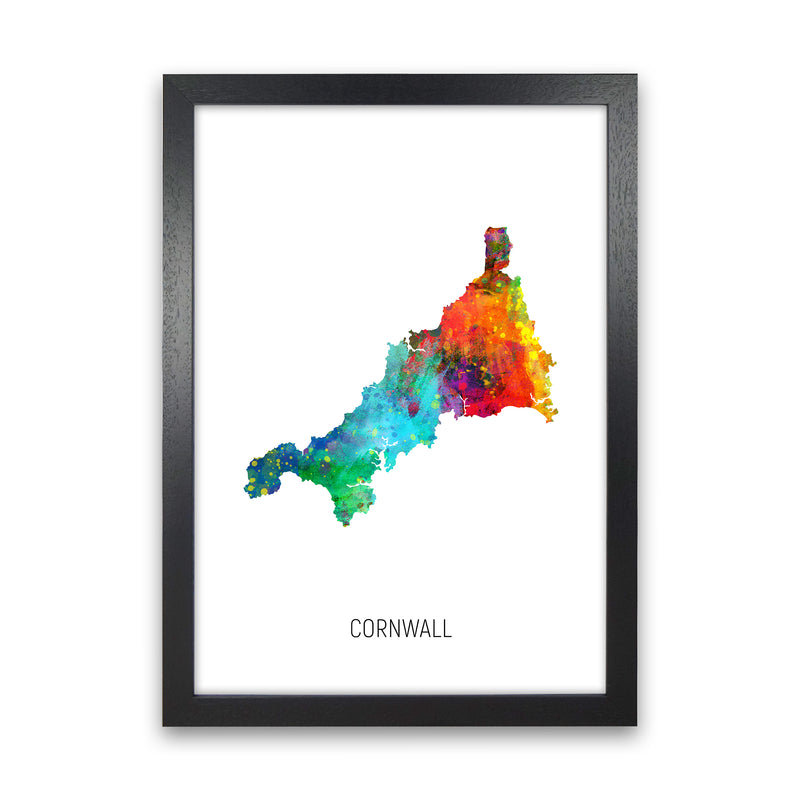 Cornwall Watercolour Map Art Print by Michael Tompsett Black Grain