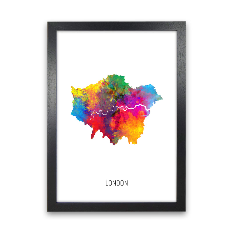 London Watercolour Map Art Print by Michael Tompsett Black Grain
