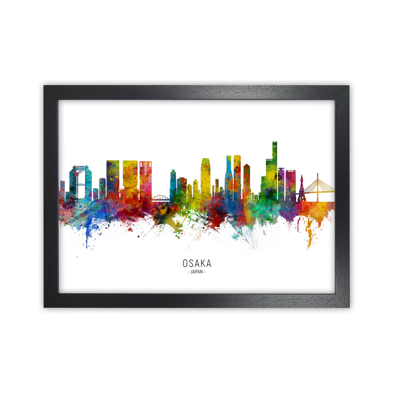 Osaka Japan Skyline Art Print by Michael Tompsett Black Grain