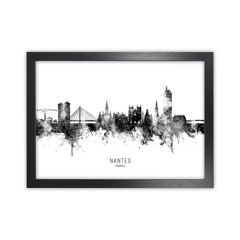 Nantes France Skyline Black White City Name  by Michael Tompsett Black Grain