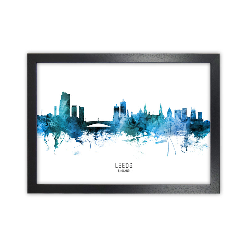 Leeds England Skyline Blue City Name  by Michael Tompsett Black Grain
