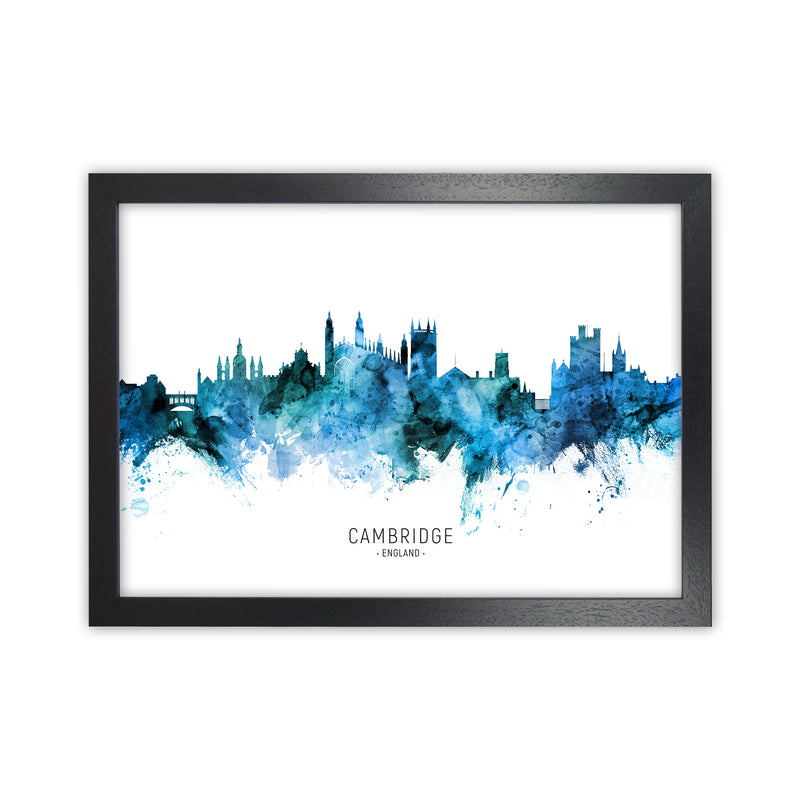 Cambridge England Skyline Blue City Name  by Michael Tompsett Black Grain