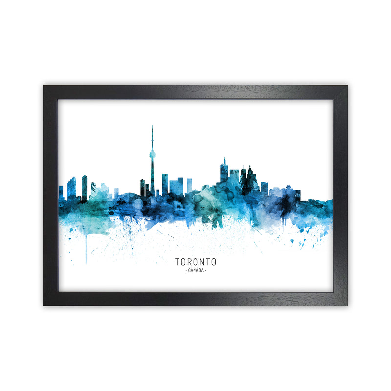 Toronto Canada Skyline Blue City Name  by Michael Tompsett Black Grain